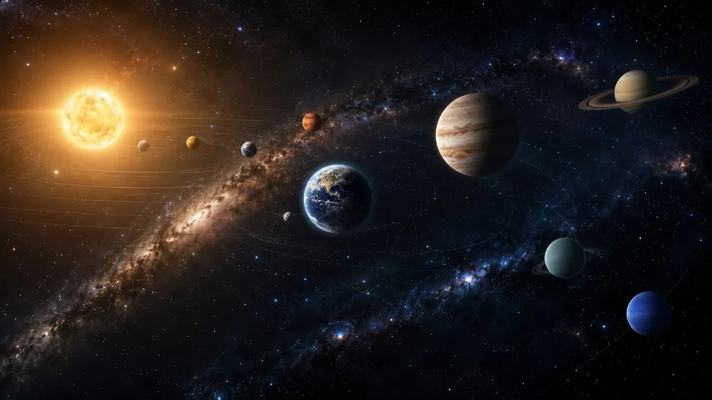 Illustrated planets orbiting the Sun in the solar system